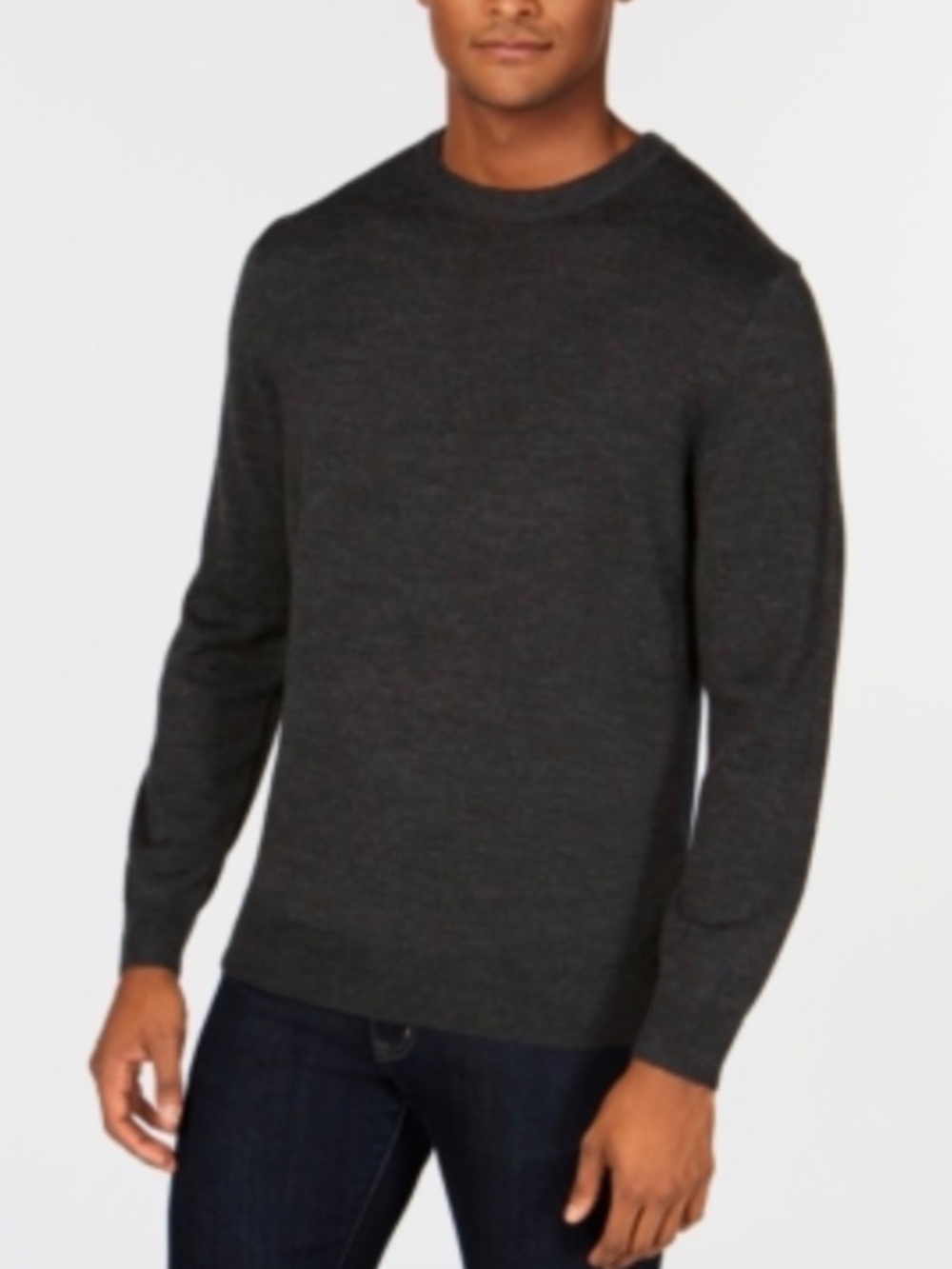 Club Room Men's Solid Crew Neck Merino Wool Blend Sweater, Ebony Heather S - NWT